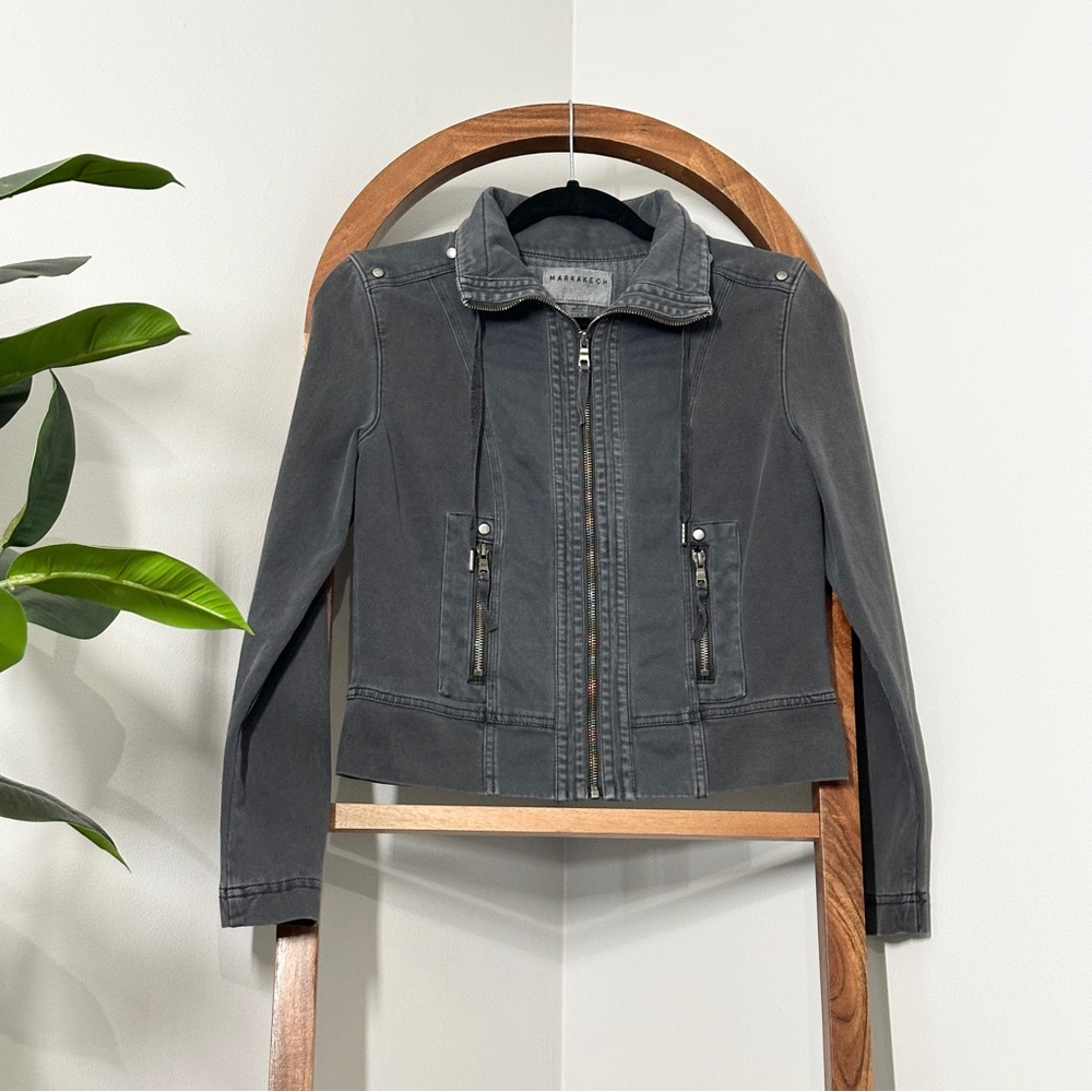 Anthropologie Marrakech SMALL PETITE Gray Acid Wash Full Zip Stretch Jacket
